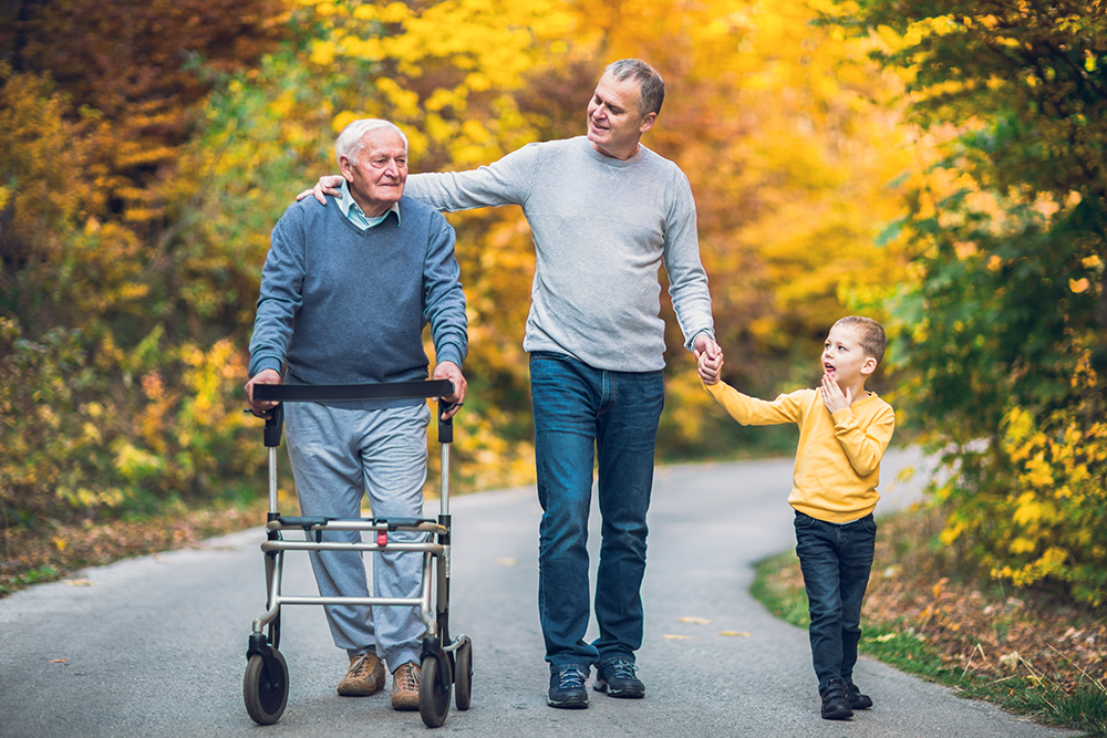 Grandpa, father and son on walk