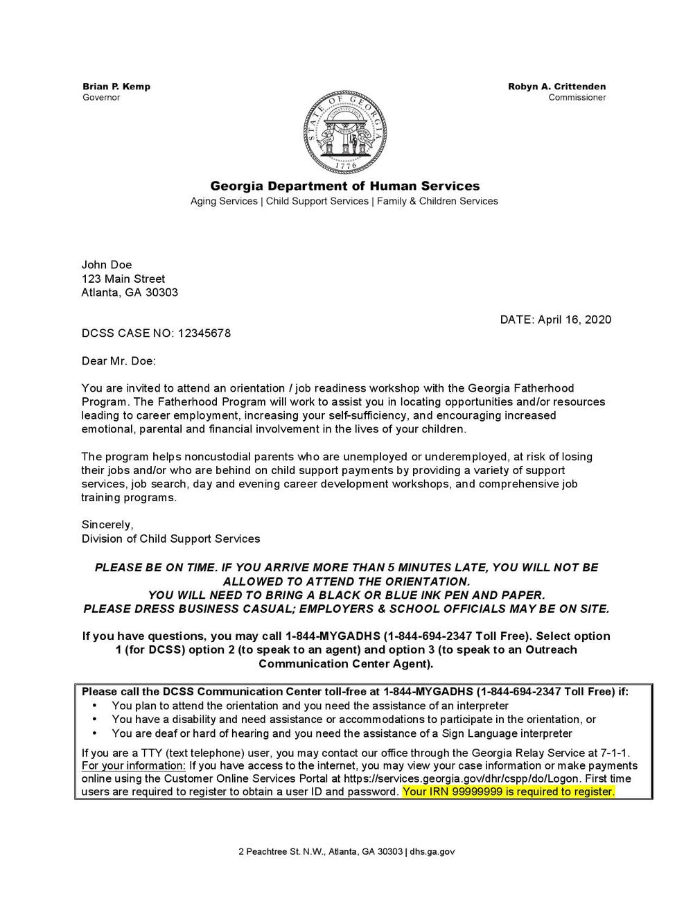 Locate Your Individual Registration Number For Child Support Services Georgia Department Of Human Services