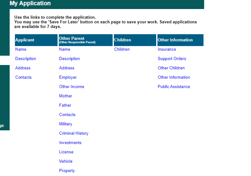 Links to complete application