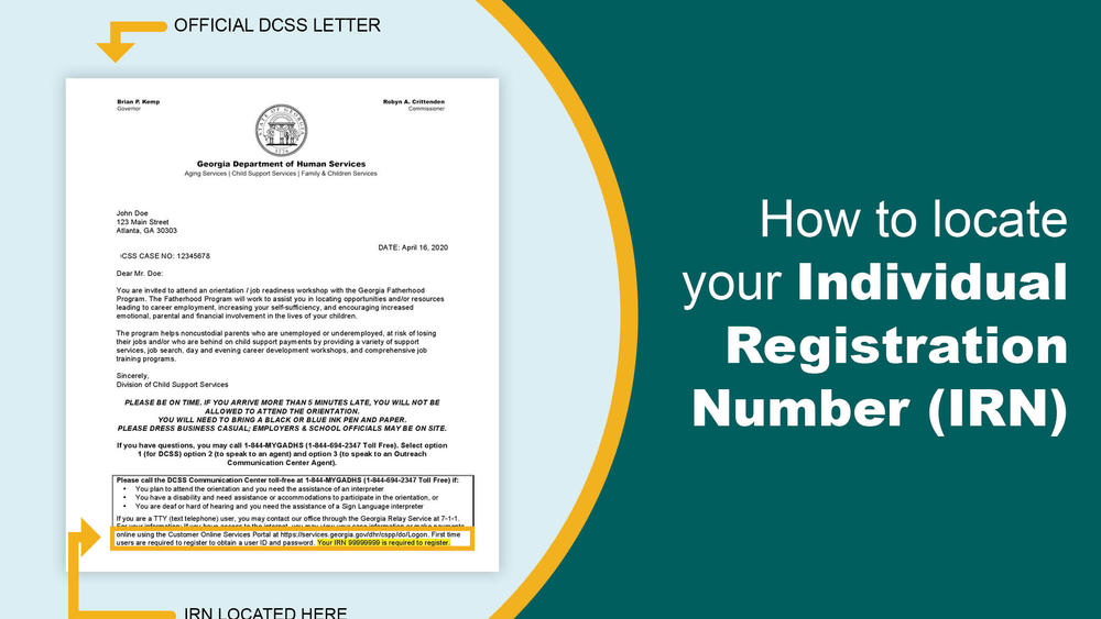 Locate Your Individual Registration Number For Child Support Services Georgia Department Of Human Services